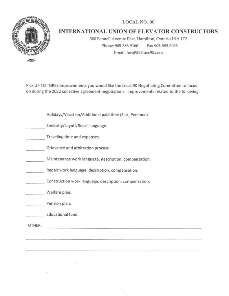 Local 90 Negotiating Committee Requests Local 90 Hamilton